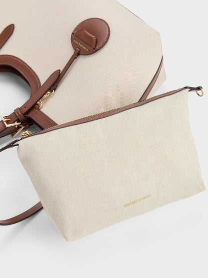 CHARLES & KEITH Popular / XL Enola Canvas Tote Bag - Chocolate