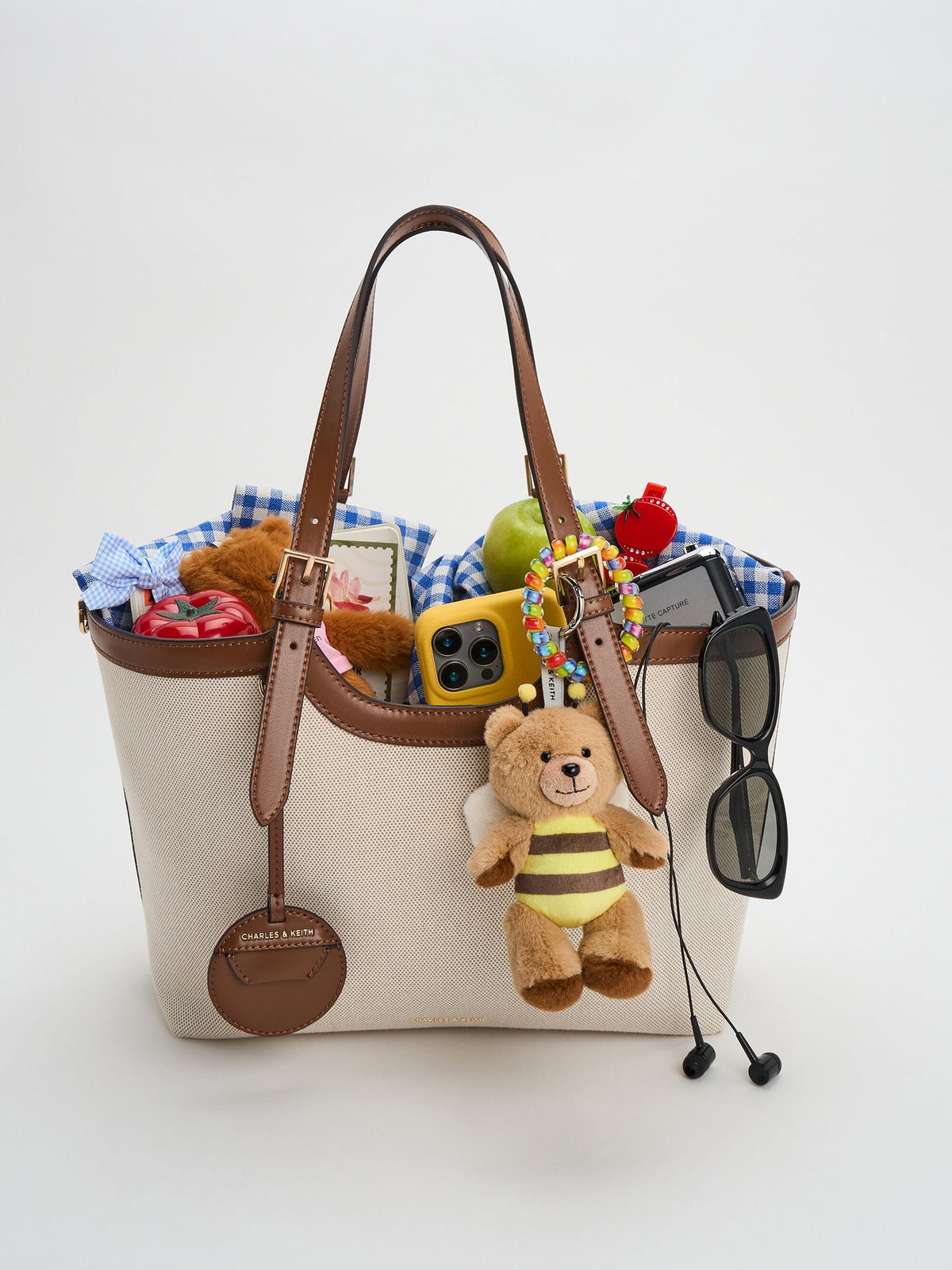 CHARLES & KEITH Popular / XL Enola Canvas Tote Bag - Chocolate