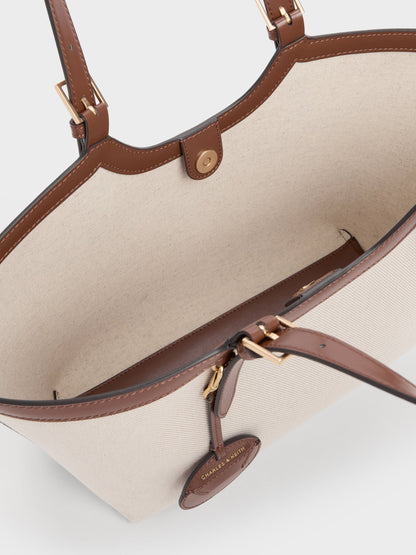CHARLES & KEITH Popular / XL Enola Canvas Tote Bag - Chocolate