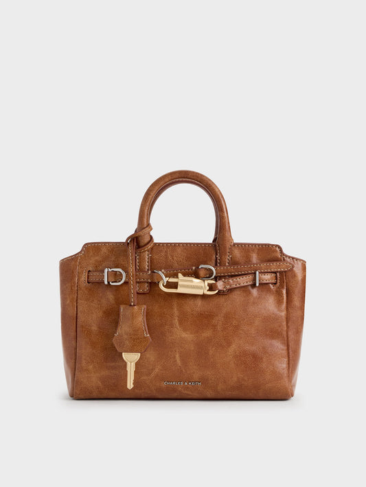 CHARLES & KEITH Everyday / Mini Delfina Belted Tote Bag - Distressed Tan