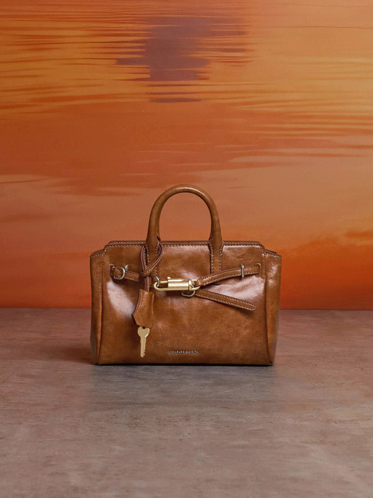 CHARLES & KEITH Everyday / Mini Delfina Belted Tote Bag - Distressed Tan