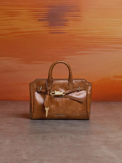 CHARLES & KEITH Everyday / Mini Delfina Belted Tote Bag - Distressed Tan
