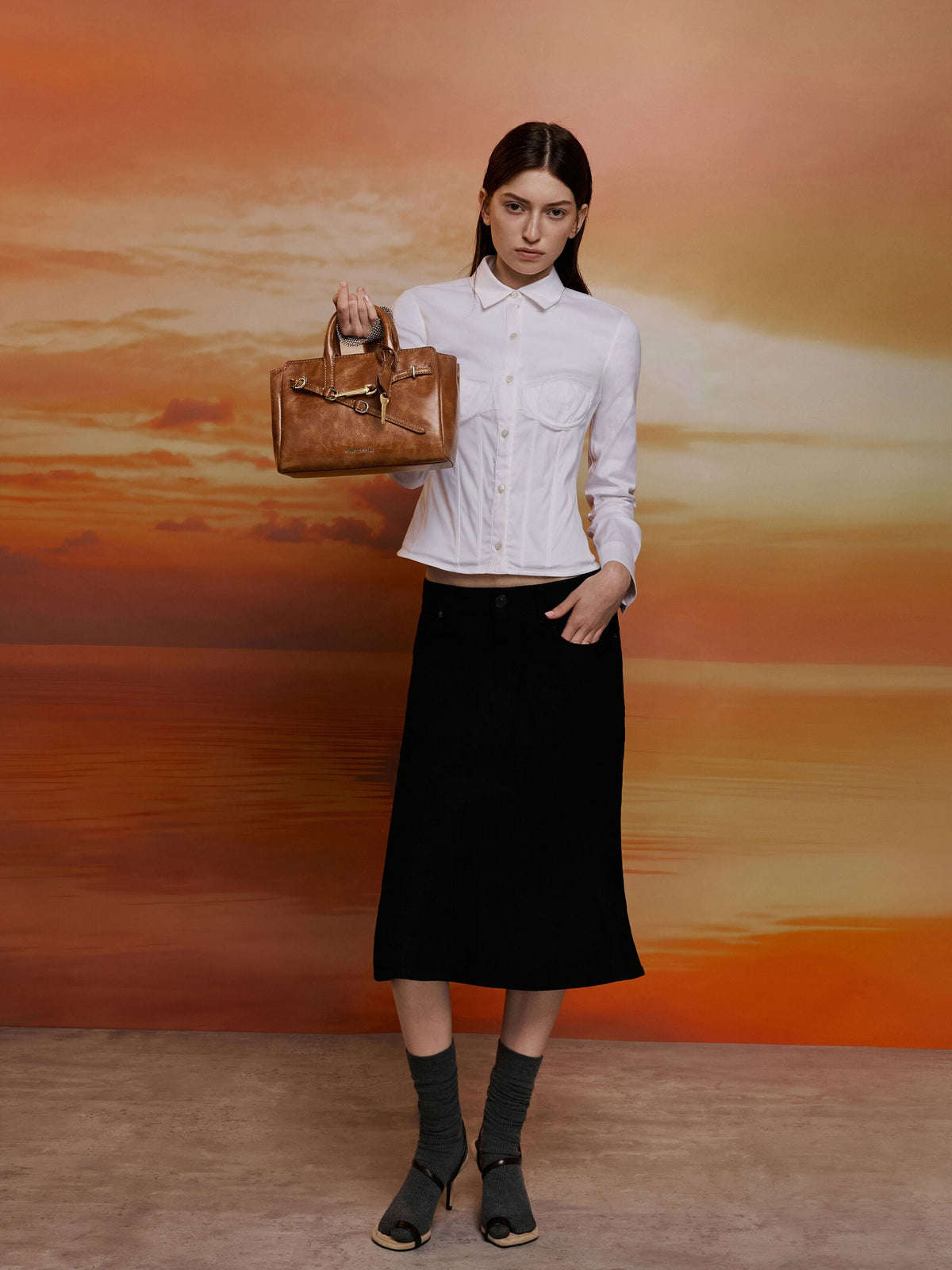 CHARLES & KEITH Everyday / Mini Delfina Belted Tote Bag - Distressed Tan