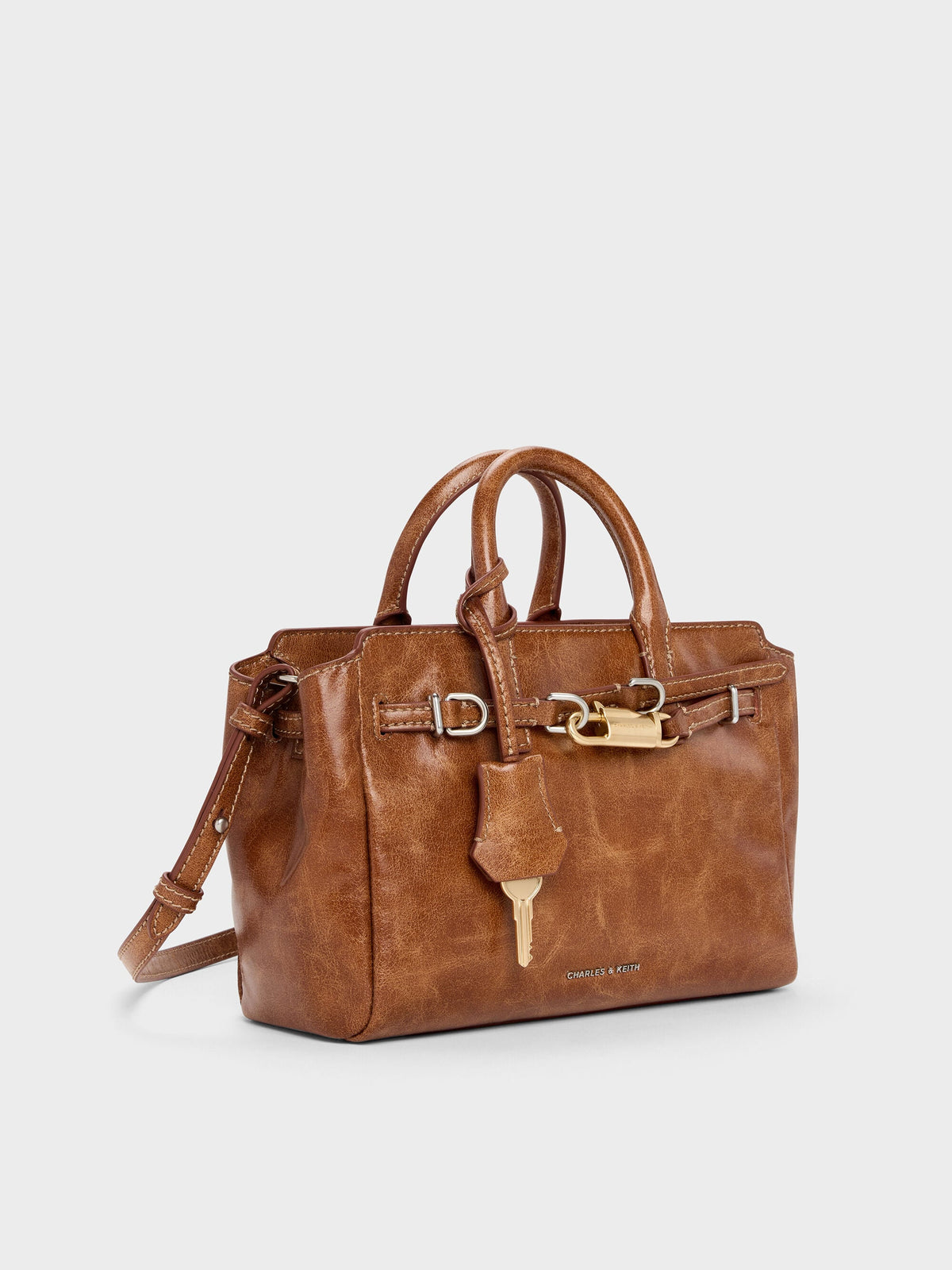 CHARLES & KEITH Everyday / Mini Delfina Belted Tote Bag - Distressed Tan