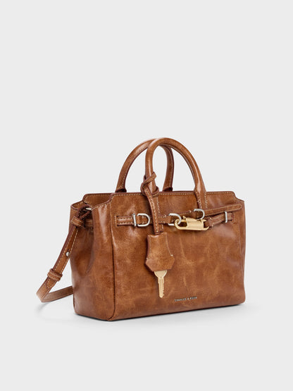 CHARLES & KEITH Everyday / Mini Delfina Belted Tote Bag - Distressed Tan