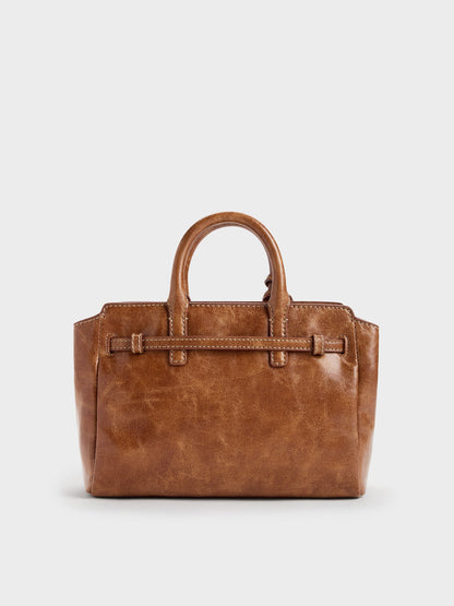 CHARLES & KEITH Everyday / Mini Delfina Belted Tote Bag - Distressed Tan
