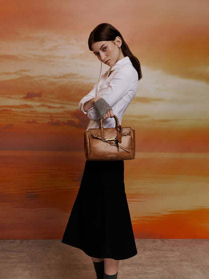 CHARLES & KEITH Everyday / Mini Delfina Belted Tote Bag - Distressed Tan