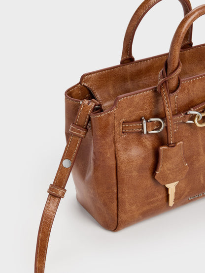 CHARLES & KEITH Everyday / Mini Delfina Belted Tote Bag - Distressed Tan