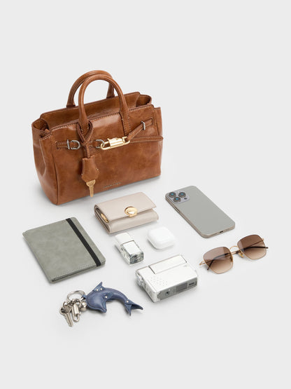 CHARLES & KEITH Everyday / Mini Delfina Belted Tote Bag - Distressed Tan