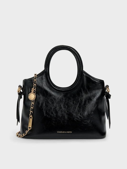 CHARLES & KEITH Everyday / Mini Dalia Bow Oval-Handle Tote Bag - Black
