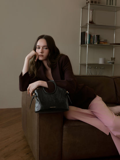 CHARLES & KEITH Everyday / Mini Dalia Bow Oval-Handle Tote Bag - Black