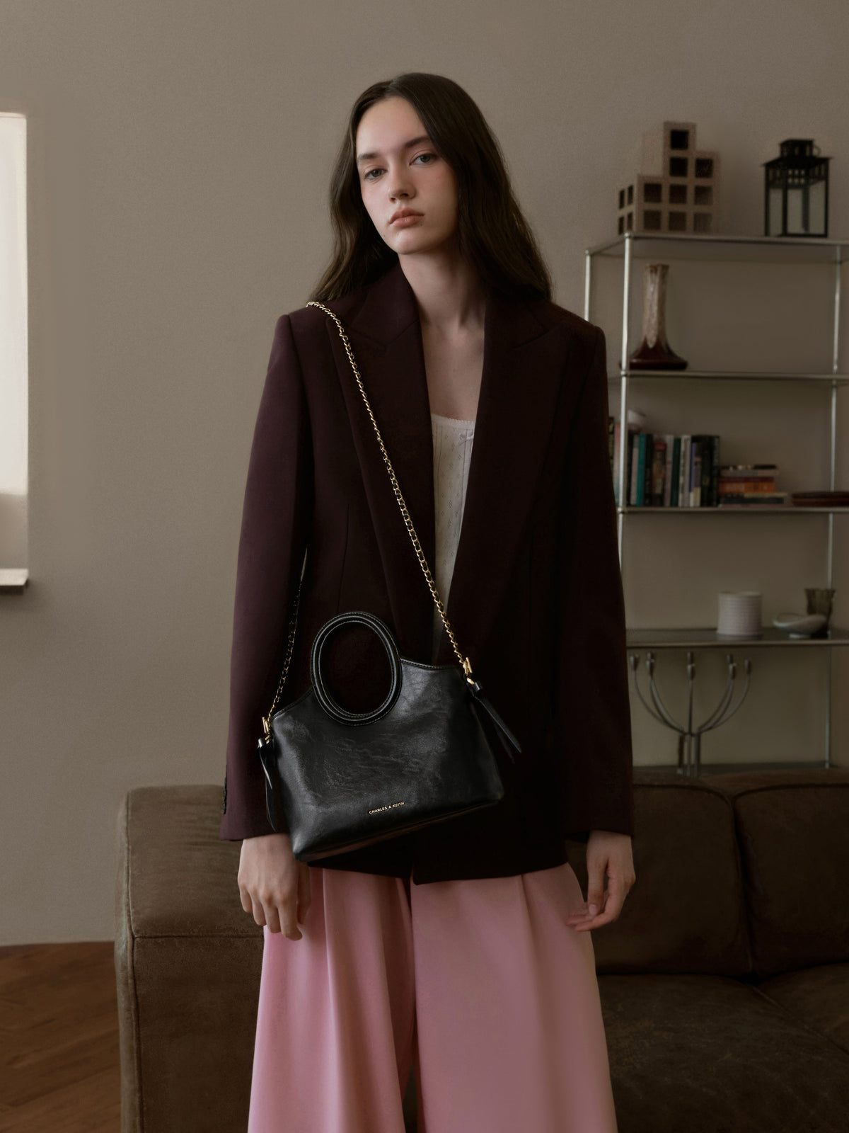 CHARLES & KEITH Everyday / Mini Dalia Bow Oval-Handle Tote Bag - Black