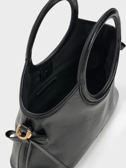 CHARLES & KEITH Everyday / Mini Dalia Bow Oval-Handle Tote Bag - Black