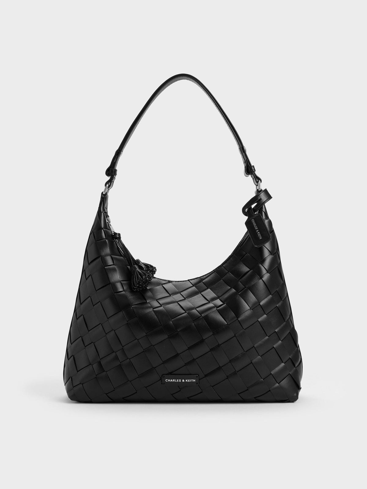 CHARLES & KEITH Great Value / Ivette Woven Tassel Hobo Bag - Noir