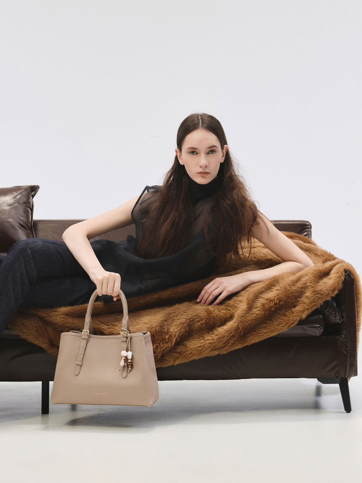 CHARLES & KEITH Special Offer / Baral Bead-Charm Tote Bag - Taupe
