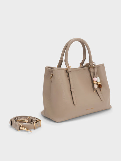 CHARLES & KEITH Special Offer / Baral Bead-Charm Tote Bag - Taupe
