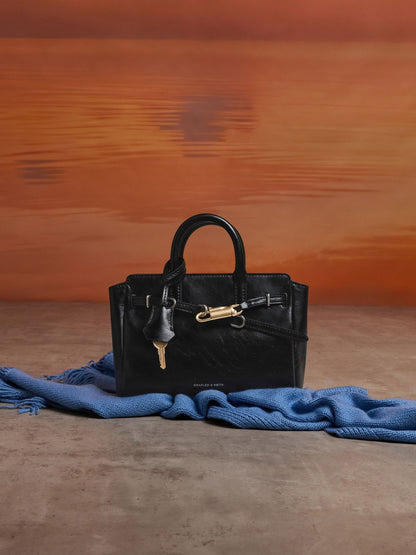 CHARLES & KEITH Great Value / Mini Delfina Belted Tote Bag - Noir