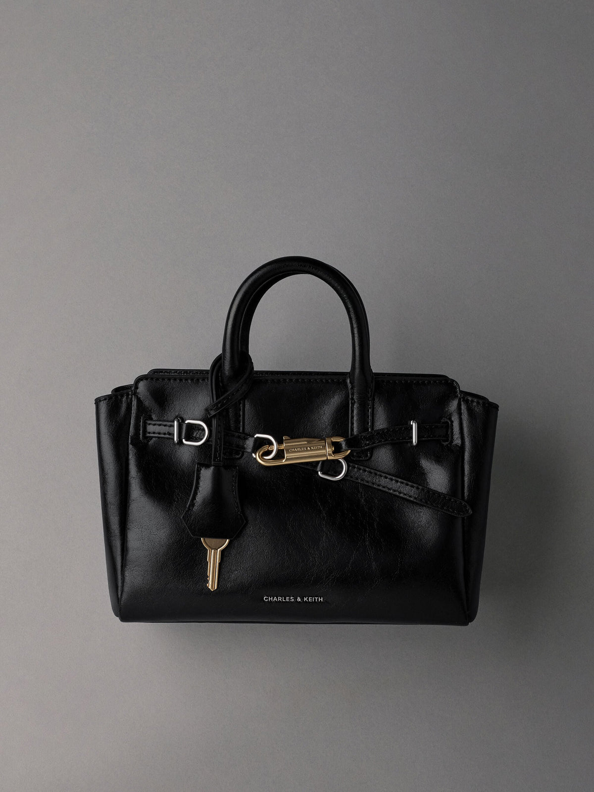 CHARLES & KEITH Great Value / Mini Delfina Belted Tote Bag - Noir