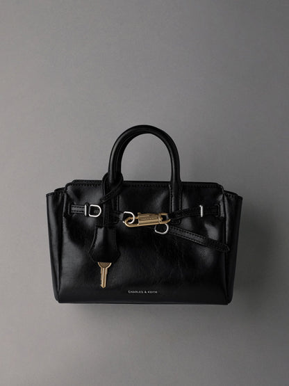 CHARLES & KEITH Great Value / Mini Delfina Belted Tote Bag - Noir