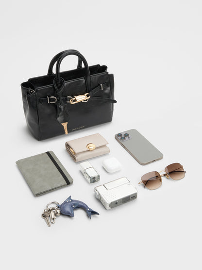 CHARLES & KEITH Great Value / Mini Delfina Belted Tote Bag - Noir