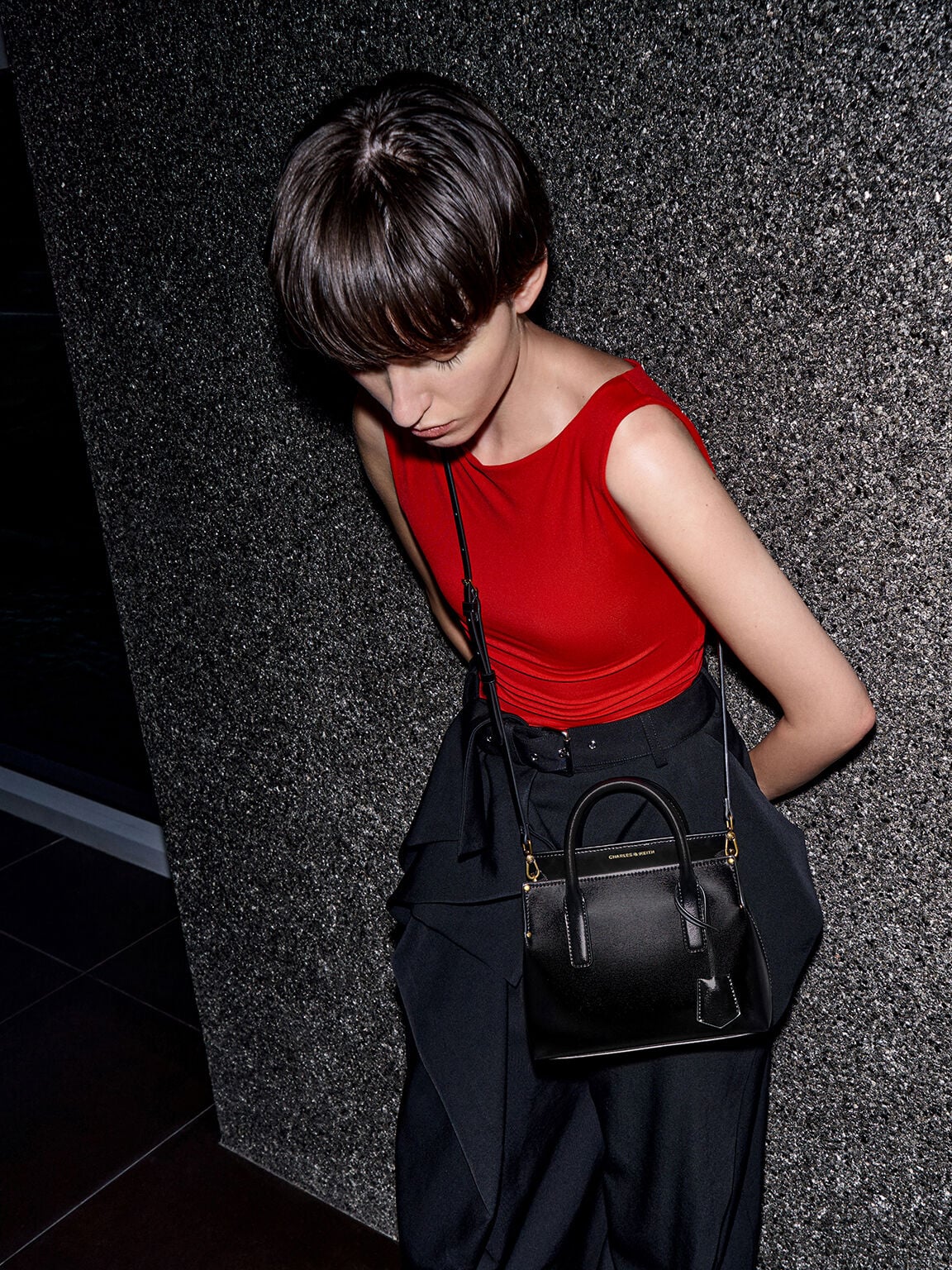 CHARLES & KEITH Popular / Rene Structured Top Handle Bag - Black