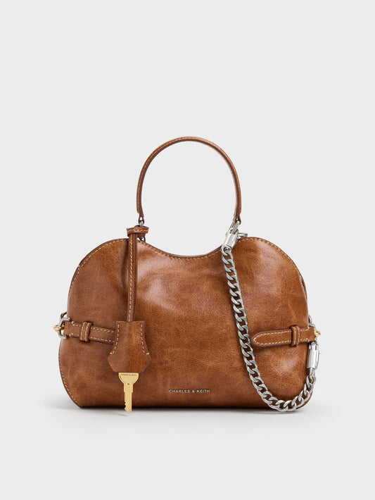 CHARLES & KEITH Discount / Delfina Chain Side-Belt Tote Bag - Distressed Tan