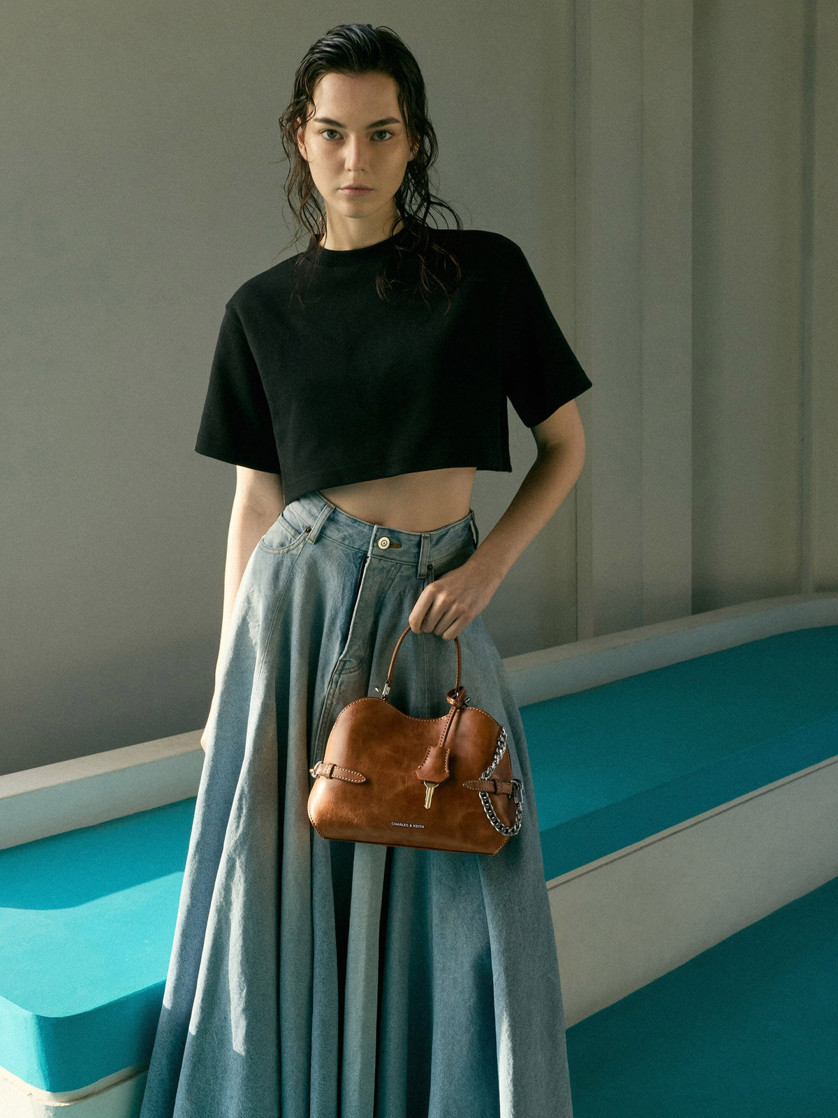 CHARLES & KEITH Discount / Delfina Chain Side-Belt Tote Bag - Distressed Tan
