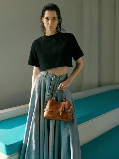 CHARLES & KEITH Discount / Delfina Chain Side-Belt Tote Bag - Distressed Tan
