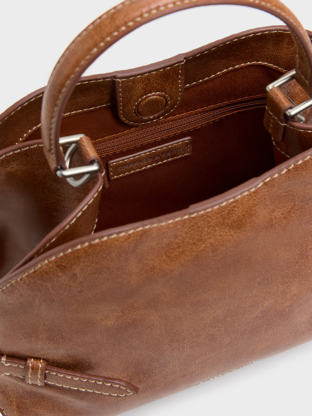 CHARLES & KEITH Discount / Delfina Chain Side-Belt Tote Bag - Distressed Tan