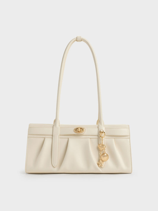 CHARLES & KEITH Essential / Isolde Belted Ruched Shoulder Bag - Cream