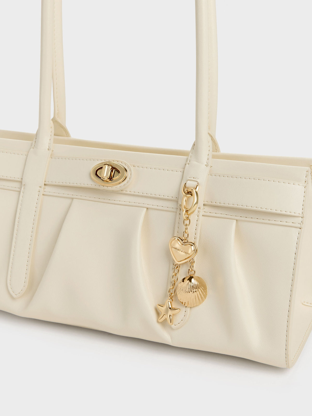 CHARLES & KEITH Essential / Isolde Belted Ruched Shoulder Bag - Cream