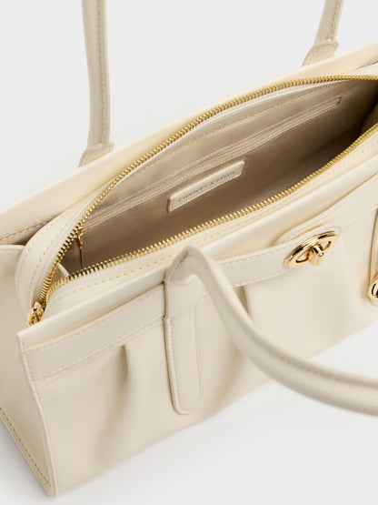 CHARLES & KEITH Essential / Isolde Belted Ruched Shoulder Bag - Cream