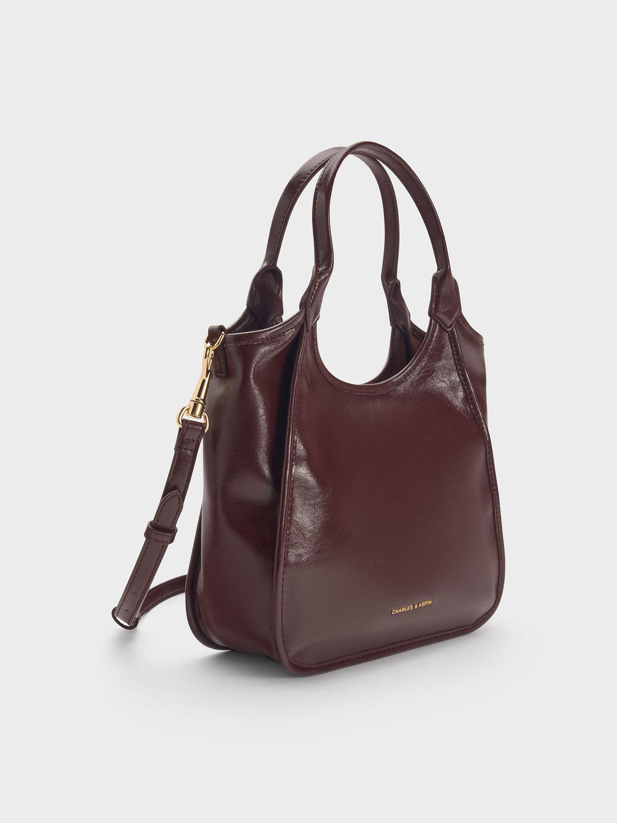 CHARLES & KEITH Everyday / Mini Sianna Crinkle-Effect Slouchy Tote Bag - Wineberry Red