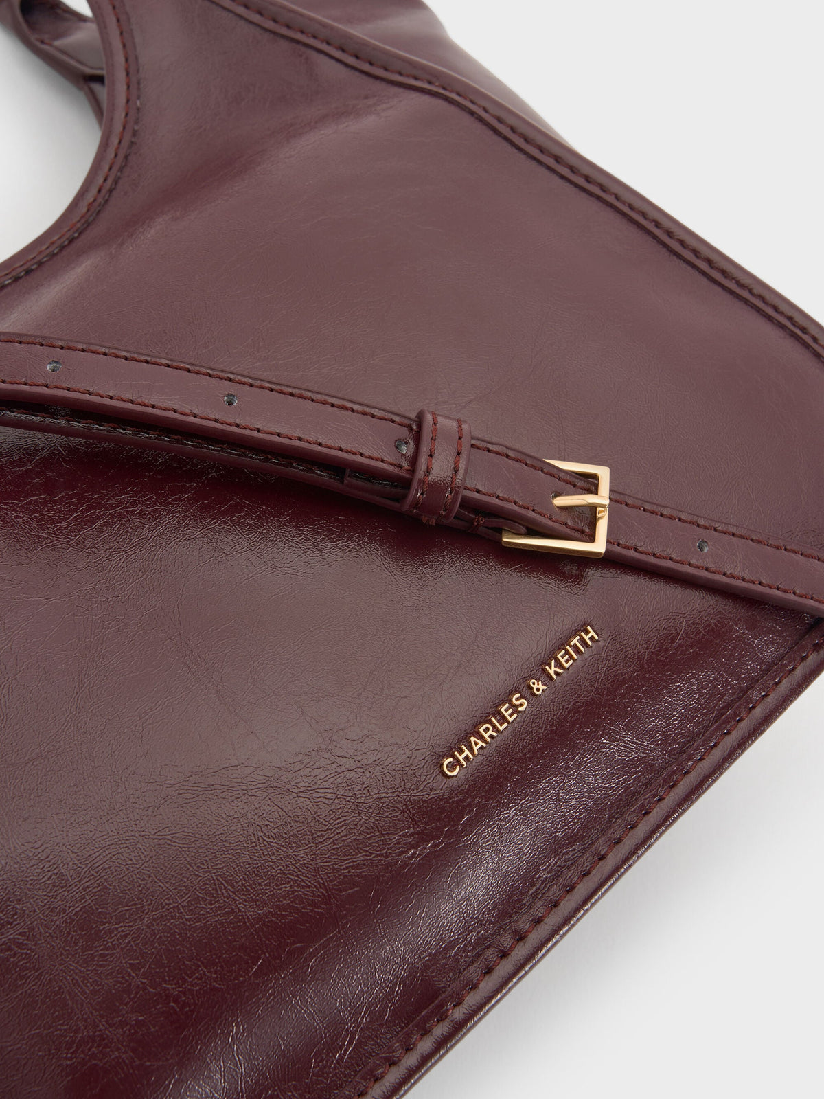 CHARLES & KEITH Everyday / Mini Sianna Crinkle-Effect Slouchy Tote Bag - Wineberry Red