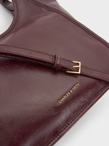 CHARLES & KEITH Everyday / Mini Sianna Crinkle-Effect Slouchy Tote Bag - Wineberry Red