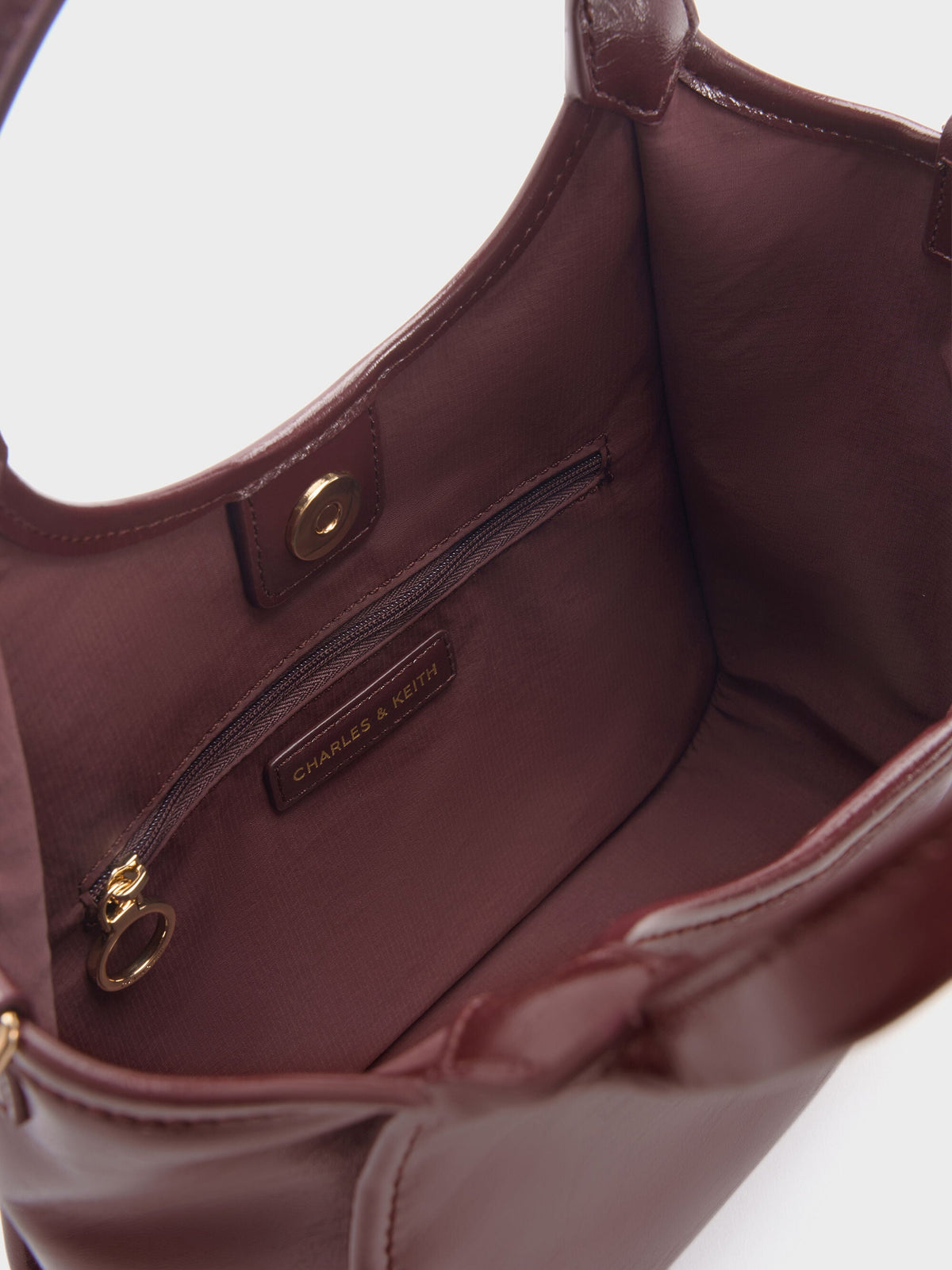 CHARLES & KEITH Everyday / Mini Sianna Crinkle-Effect Slouchy Tote Bag - Wineberry Red
