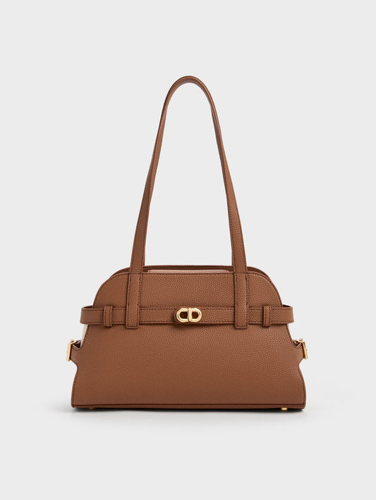CHARLES & KEITH New / Aubrielle Belted Shoulder Bag - Chocolate