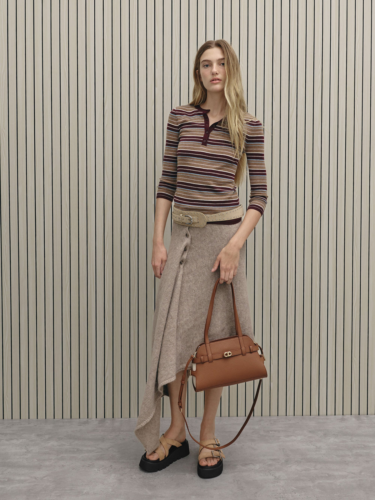 CHARLES & KEITH New / Aubrielle Belted Shoulder Bag - Chocolate