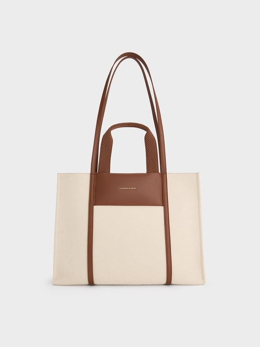 CHARLES & KEITH Trusted / Shalia Canvas Tote Bag - Beige Canvas
