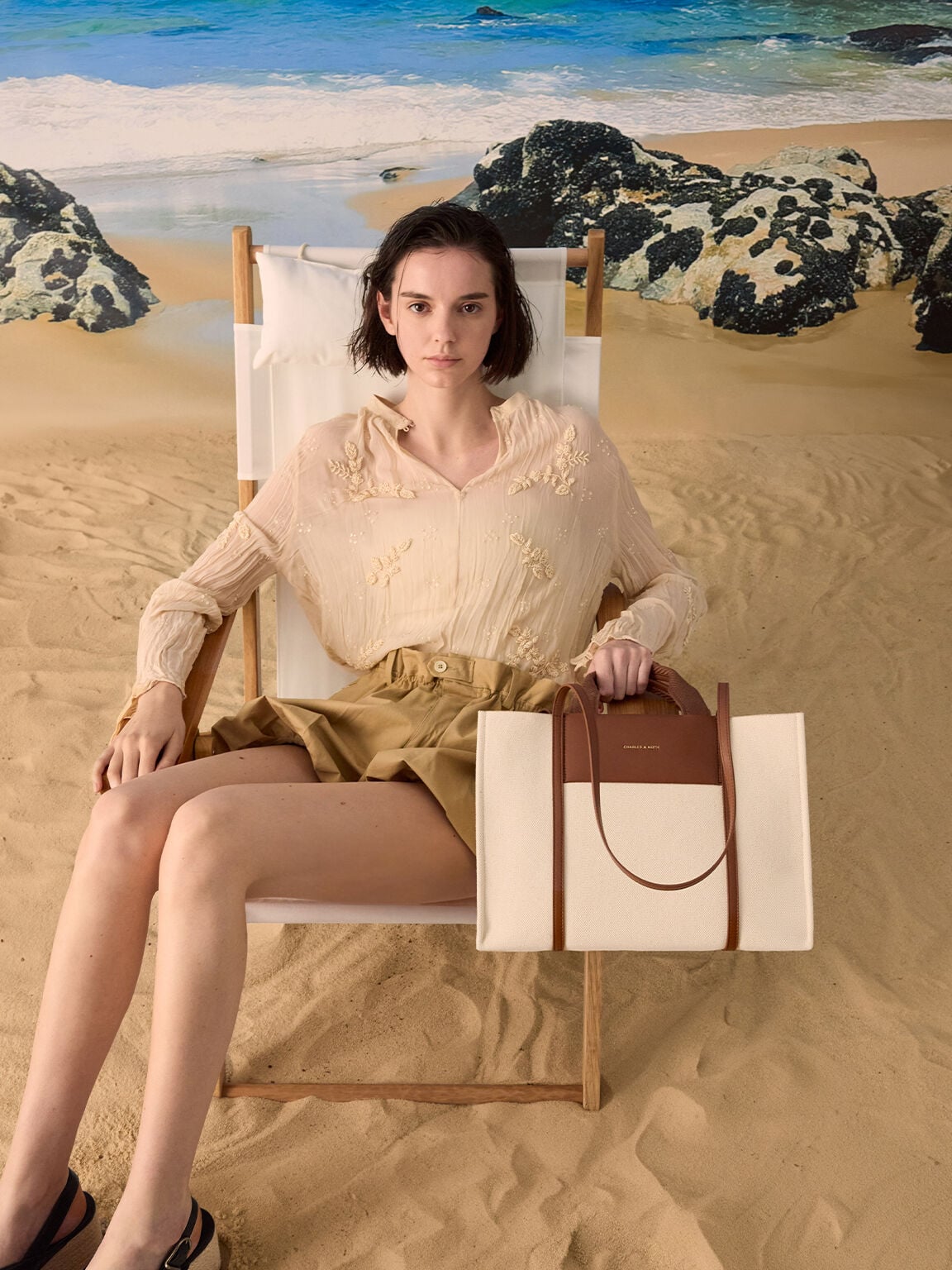 CHARLES & KEITH Trusted / Shalia Canvas Tote Bag - Beige Canvas
