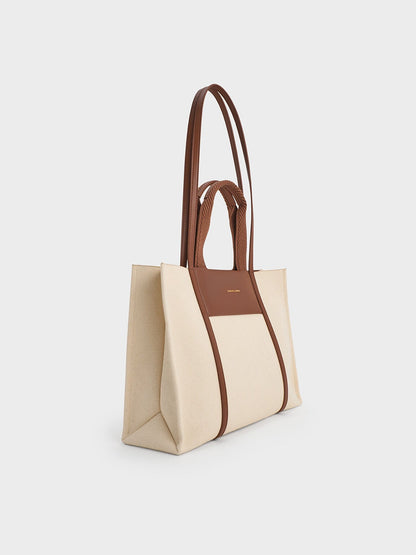 CHARLES & KEITH Trusted / Shalia Canvas Tote Bag - Beige Canvas