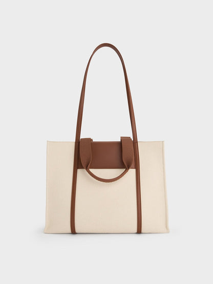 CHARLES & KEITH Trusted / Shalia Canvas Tote Bag - Beige Canvas