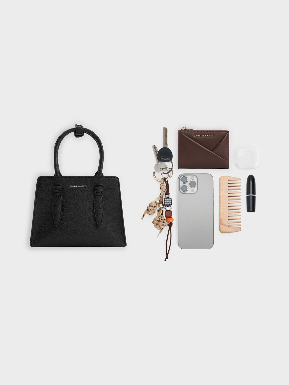CHARLES & KEITH Great Value / Allyn Structured Trapeze Tote Bag - Noir