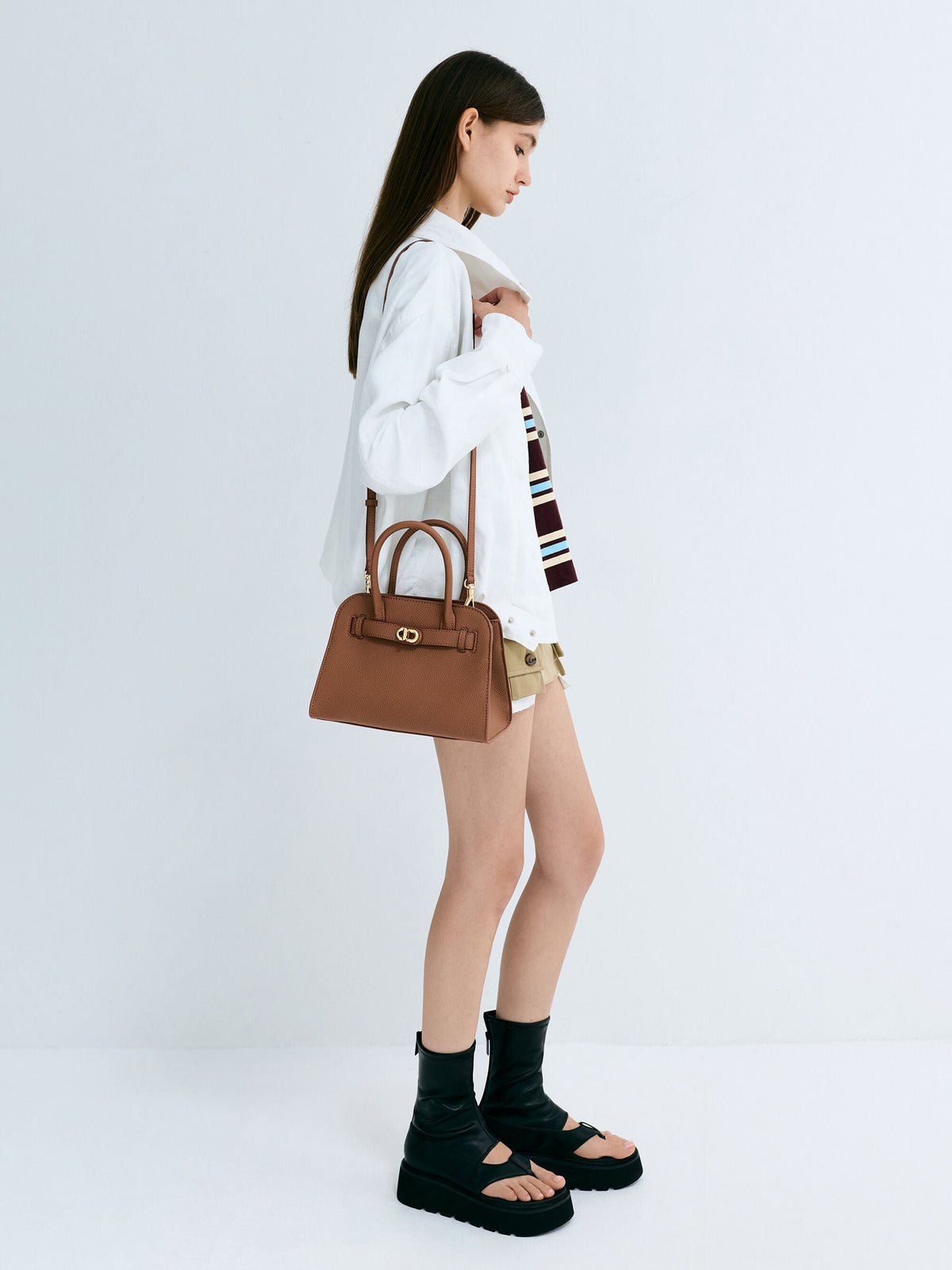 CHARLES & KEITH Customer Favorite / Aubrielle Belted Tote Bag - Chocolate