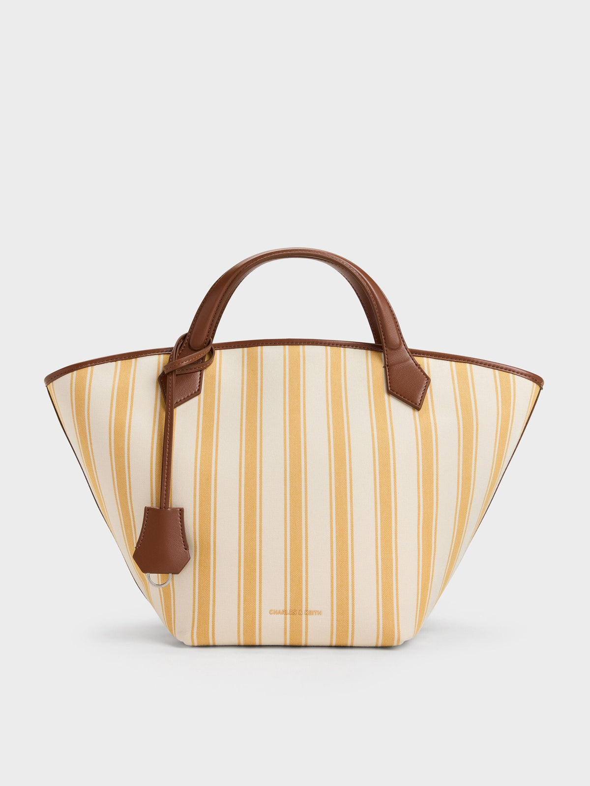 CHARLES & KEITH Popular / Large Ivanna Canvas Striped Tote Bag - Butterscotch Yellow