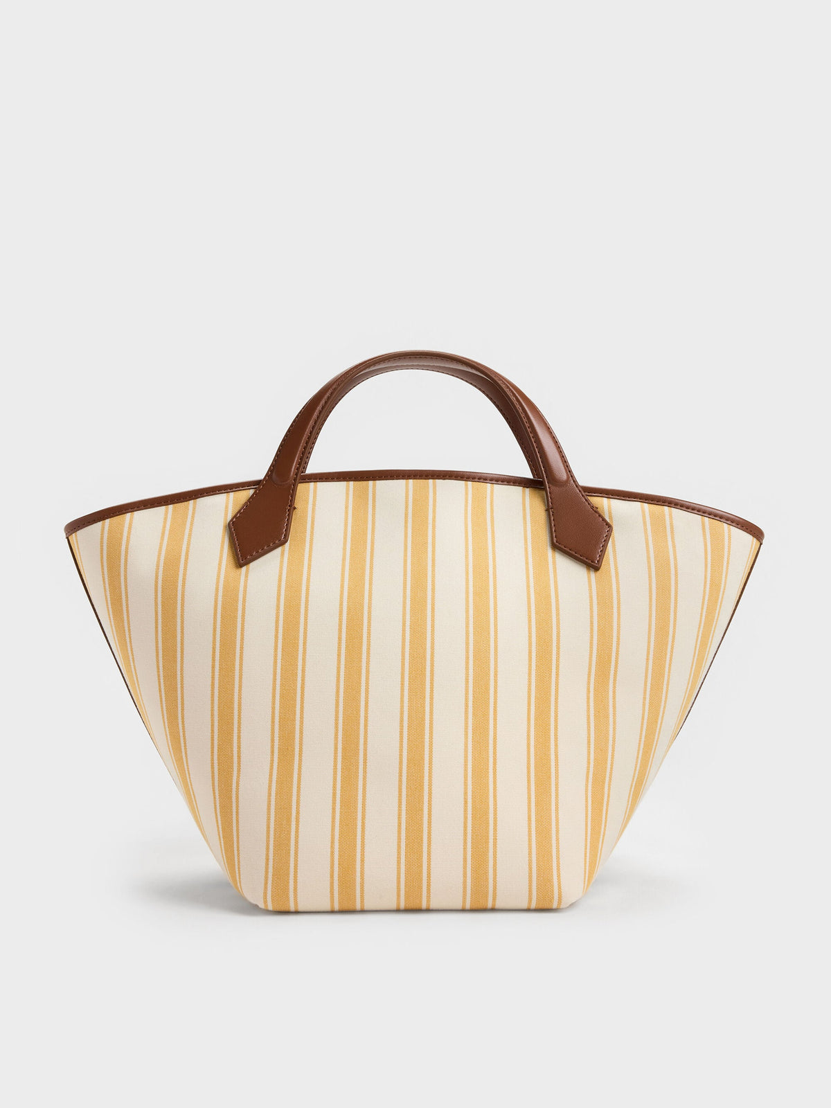 CHARLES & KEITH Popular / Large Ivanna Canvas Striped Tote Bag - Butterscotch Yellow