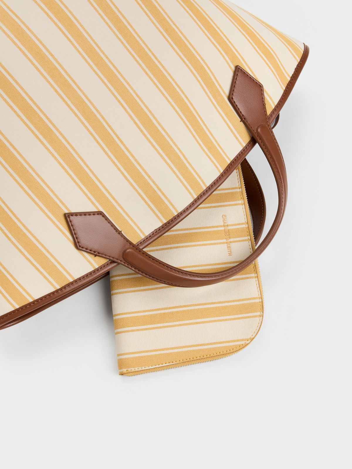CHARLES & KEITH Popular / Large Ivanna Canvas Striped Tote Bag - Butterscotch Yellow