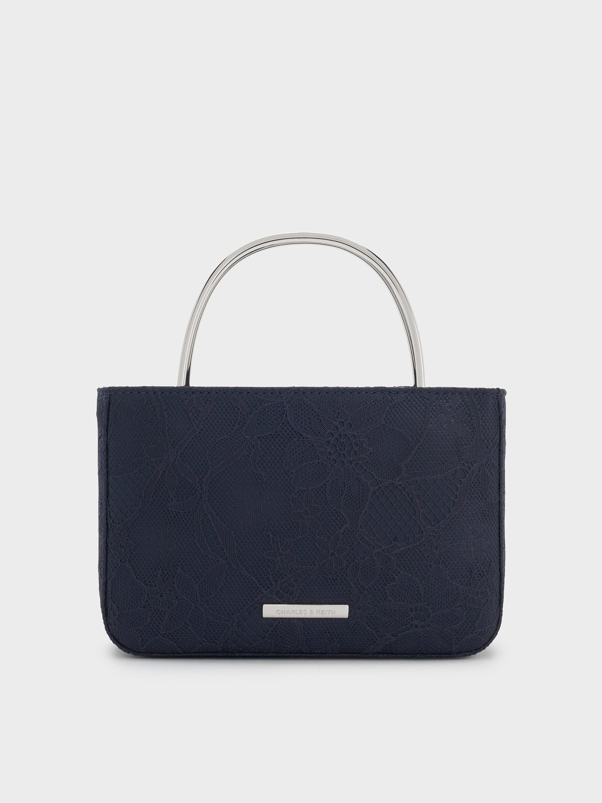 CHARLES & KEITH Everyday / Jennis Lace & Satin Top Handle Bag - Dark Blue Textured