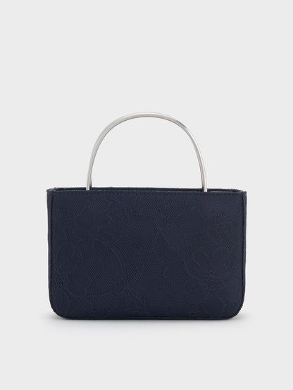 CHARLES & KEITH Everyday / Jennis Lace & Satin Top Handle Bag - Dark Blue Textured