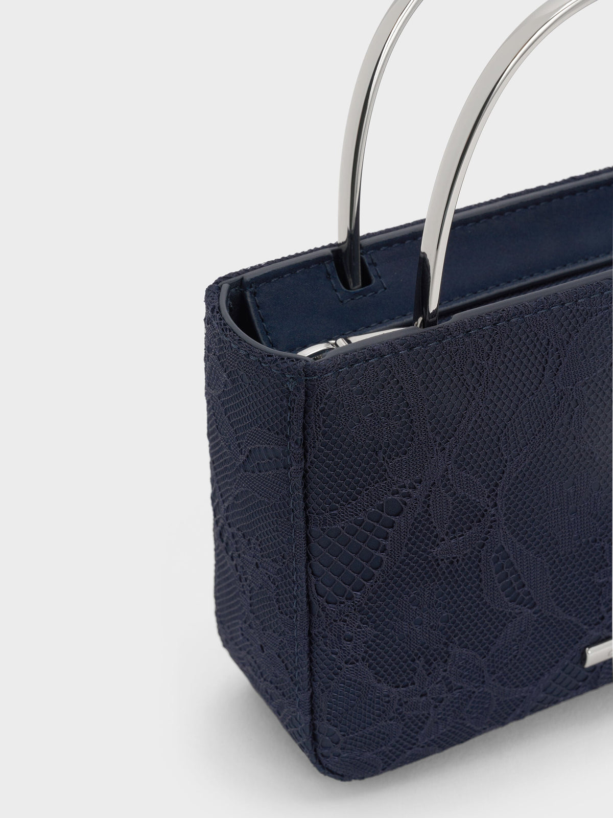 CHARLES & KEITH Everyday / Jennis Lace & Satin Top Handle Bag - Dark Blue Textured